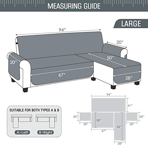 TAOCOCO Couch Slipcover L Shape Sofa Cover Sectional Couch Chaise Lounge Cover Reversible Sofa Cover Furniture Protector Cover for Home Décor (Bluish-Grey, Large) - Thumbnail 3