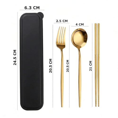 Image of Baby Self Feeding Spoon and Fork Set with Travel Case Stainless Steel Kids Cutlery Toddler Training Utensils Color as per Stock (Cutlery Set with Case)