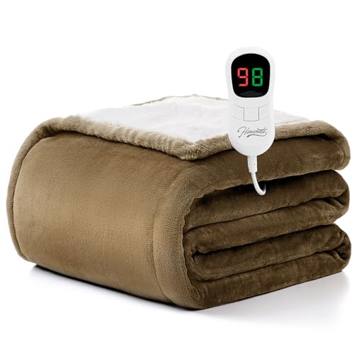 Homemate Heated Blanket Electric Throw - 50'x60' Heating Blanket Throw 1/2/4/6/8 Hours Auto-Off 10 Heat Level Over-Heat Protection Flannel Sherpa ETL Certification