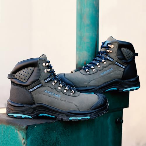 Image of Steel Toe Boots for Men, Mens Work Boots Steel Toe 100% Nubuck Leather Construction Safety Boots