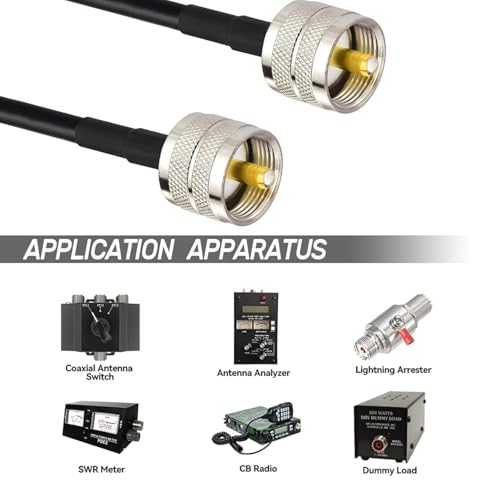 Cable PL259 UHF macho a macho Yuslao de 30 cm con conector coaxial digital RG58 paquete de 2 3