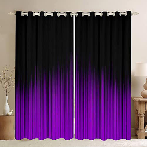 Feelyou Kids Teens Purple and Black Geometric Window Curtains Ombre Boho Pattern Window Drapes Treatments Simple Gradient Design Living Room Modern Women Men Bedroom 42W X 63L,2 Panels