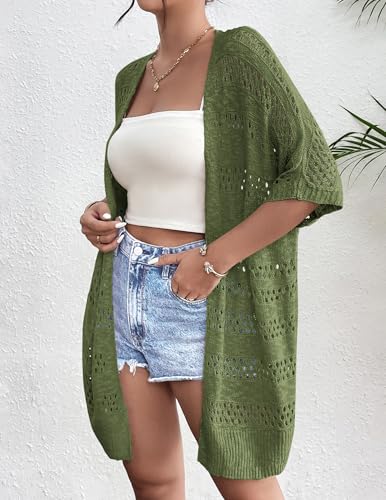 Image of Zeagoo Lightweight Summer Crochet Cardigan for Women | Short Sleeve Kimono, Boho Oversized Open Front Knitted Cardigan, Beach Vacation Clothes for Women