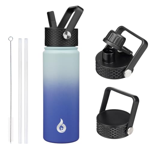 Image of BJPKPK Insulated Water Bottles with Straw Lid, 22oz Cold & Hot Thermo, Stainless Steel Metal Water Bottle with 3 Lids, Reusable Thermo, Cups, Mugs for Daily Use-Sky