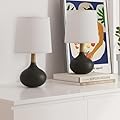 YUIlili Ceramic Table Lamps Set of 2 for Living Room Modern Beside Lamps with Black Ceramic Wooden Neck 14" Small Lamps for Bedroom Bedside Nightstand House Home Office