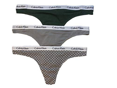 Calvin Klein Women`s Carousel Cotton Thongs 3 Pack (Green(QP1259-341)/Grey/Dot, Medium)