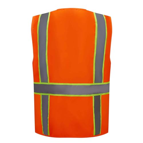 SV6000, ANSI/ISEA Class 2, Surveyor Safety Vest, Reflective w/Yellow binding, Zipper, Pockets, Neon Orange2