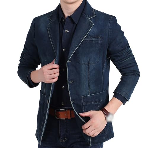 Men's Casual Denim Suit Jacket Classic Notched Collar 3 Button Jean Coat Vintage Skinny Pocket Blazer Outwear2