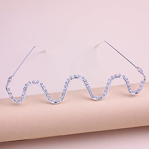 Naimo No Lens Diamond Decor Half Glasses Frame Retro Crystal Metal V Frame Eyeglasses Without Lens4