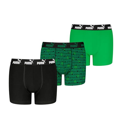 PUMA Elements Boxer, Negro/Verde, 146-152 (Pack de 3) para Niños