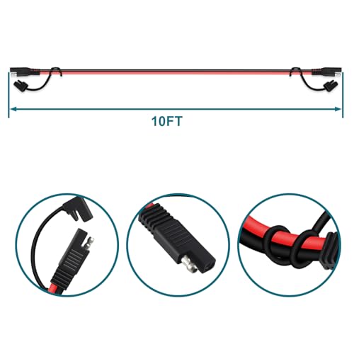 MENTBERY SAE to SAE Extension Cable, 10FT 16AWG SAE Battery Connector, SAE Connector for Automotive RV Solar Panel