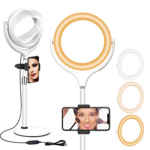 8 inch Desk Ring Light with Stand, Adjustable Computer Circle Light for Video Conference Lighting, Zoom Calls, Virtual Meeting, Video Recording, Selfie Light with Phone Holder for Streaming, Podcast
