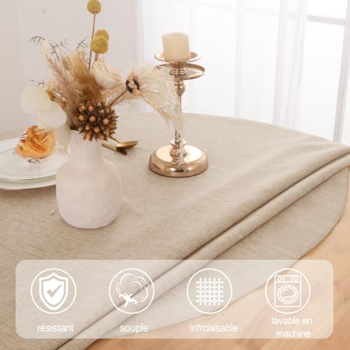JIUZHEN Beige Rund Tischdecke Abwaschbar Leinen Tischdecken 140cm – Ansicht 5