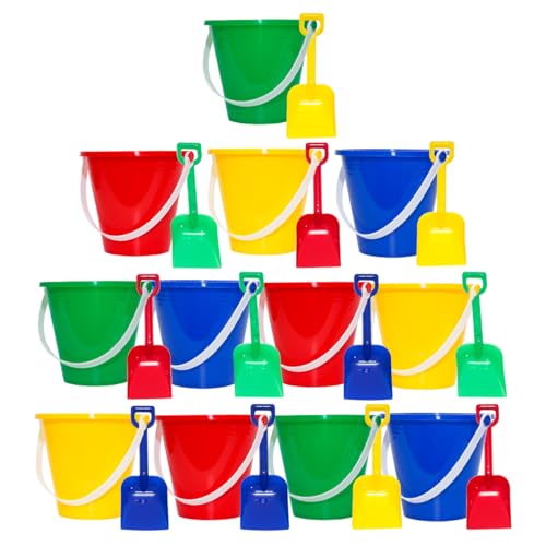 Holady 12 Pack 5'' Inch Sand Beach Buckets Pail with Beach Shovels,Sand Bucket Water Bucket for Beach Fun Great Summer Party Accessory