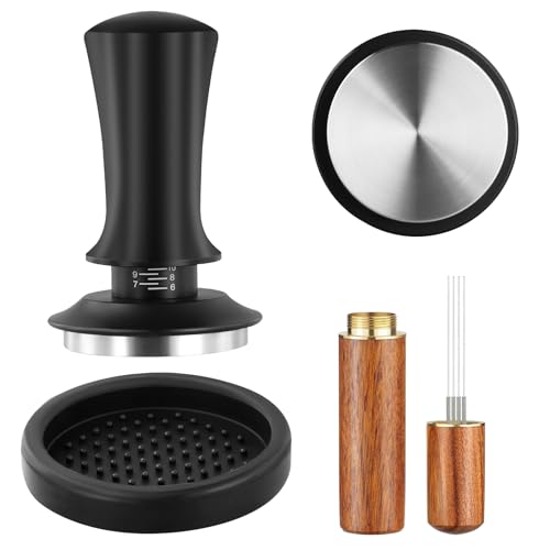 Vusddy Tamper 51 mm con regolazione della pressione, set di tamper per caffè con tappetino e strumento WDT, accessorio per barista da 51 mm, manico in alluminio, base in acciaio inox 304
