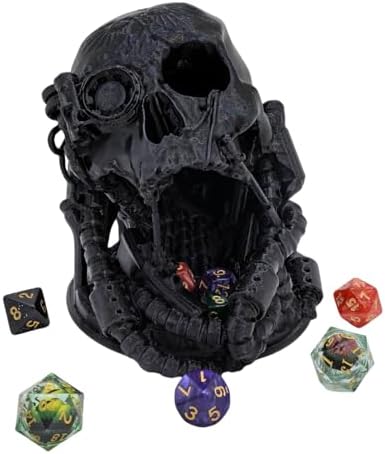 Mechanical Skull Dice Tower Dungeons and Dragons RPG abletop Roleplaying Game Jail D&D (Random 7PCS D20 Dice Set Included) Black image 5