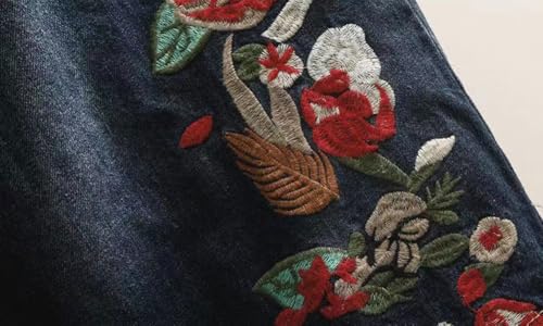 chouyatou Women's Y2k Baggy Wide Leg Cropped Jeans Flower Embroidered Elastic Waist Capri Denim Pants Culottes4