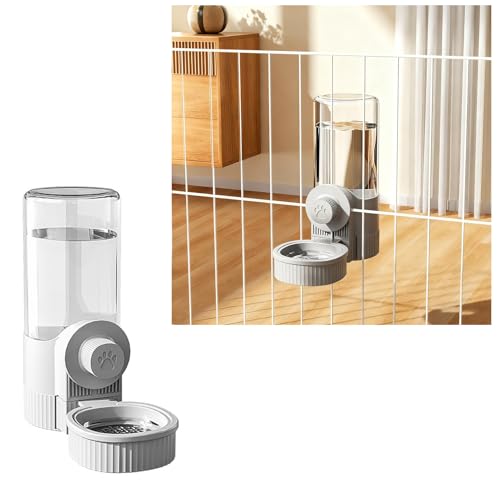 ペット用 自動給水器 自動給餌器 セット ケージ取付 吊り下げ式 大容量1200ml/520ml 75°傾斜 電源不要 透明タンク 清潔簡単 取り外し可能 防水漏れ 猫 犬 ウサギ 小動物用 (グレー,給水器)