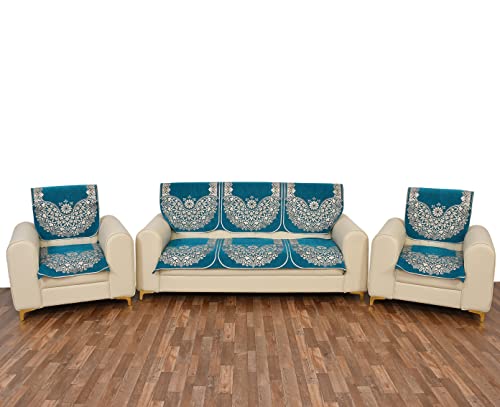 Image of Sky Blue 5 Seater Sofa Cover (3+1+1) with Complete Cover Set - Soft Stretch Fabric, Couch Protector (Sky Blue)