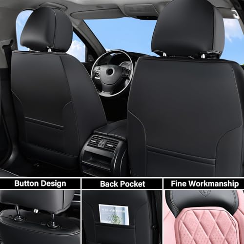Image of Coverado Leather Seat Covers, Car Seat Cover Front Seats, Waterproof Seat Covers, Luxury Faux Leather Car Seat Protectors, Black and Pink Car Seat Cover Universal Fit for Most Cars
