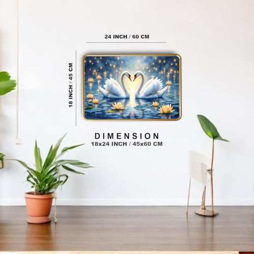 Image of Vastu Swan Pair Photo Frame, Gold, Slim, Sparkle Coated Lamination, for Living Room and Office, 18x24 Inch 53011