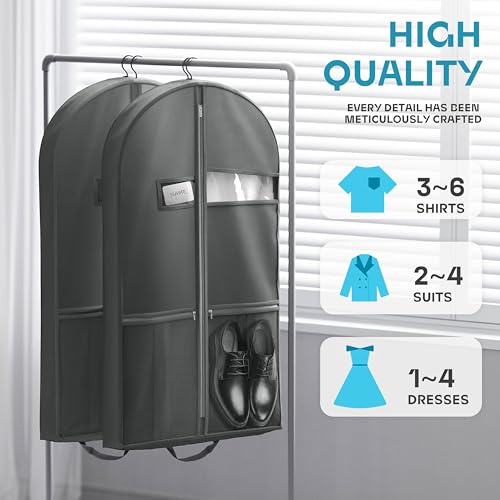 Image of Lazebox 43 inch Travel Garment Bag with Accessories Zipper Pocket, Heavy Duty Suit Bag for Suits, Tuxedos, Dresses, Coats, Dark Grey, 1 pack
