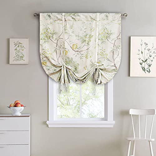 Vogol Watercolor Green Floral Balloon Tie Up Valance, Rustic Style Thermal Insulated Short Curtains For Small Window, Rod Pocket Bathroom Valance Window Shades, 1 Panel, 42X63 #TOP1