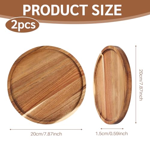 UOSIWYA 2 Stück Holztablett Rund, Holzteller 20cm Dekoteller Akazienholz Platzteller Tablett Rund Dekoschale Serviertablett Servierplatte Holz für Wohnzimmer Esstisch Couchtisch