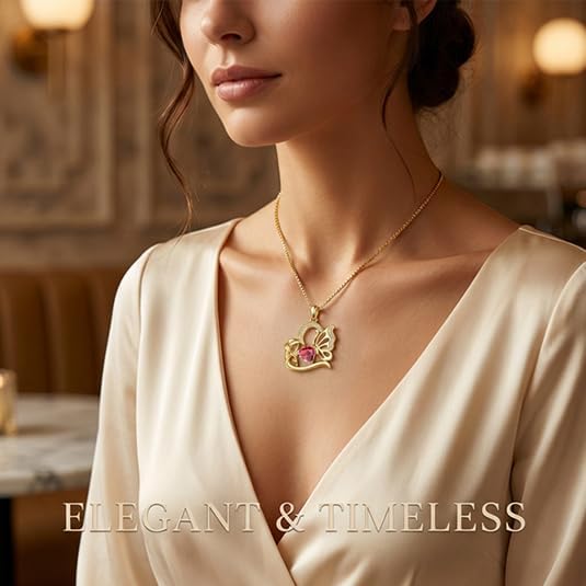 Birthstone Heart butterfly Necklace for Women, Infinity Pendant 14K Gold /18K White Gold Womens Necklaces, Jewelry Anniversary Birthday Christmas Gifts for Her Mom Wife