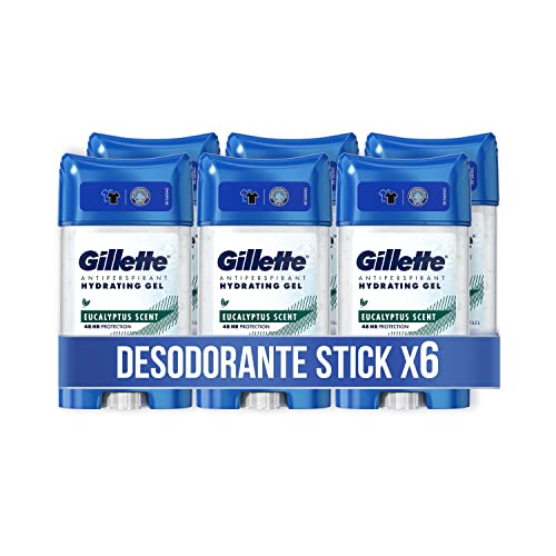Gillette Hydra Gel Desodorante Antitranspirante Eucalipto Para Hombre, 70 ml x 6