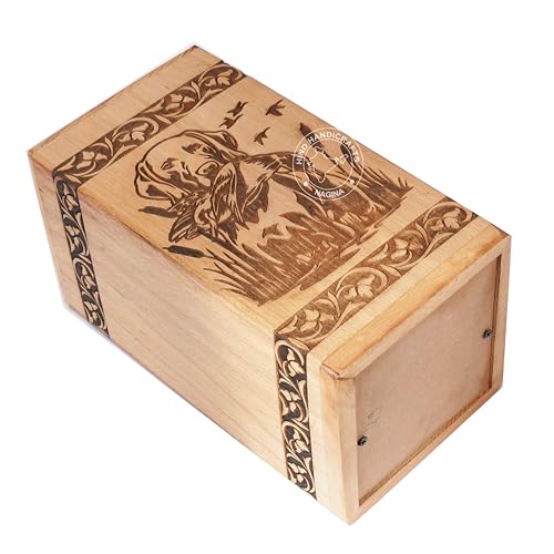 Image of Handcrafted Floral Engraved Wooden Urns for Human Ashes Adult Large - Cremation Urn for Ashes - Burial Urn for Columbarium - Funeral Urn Box (Dog Hunting, 250 LB - Beechwood)