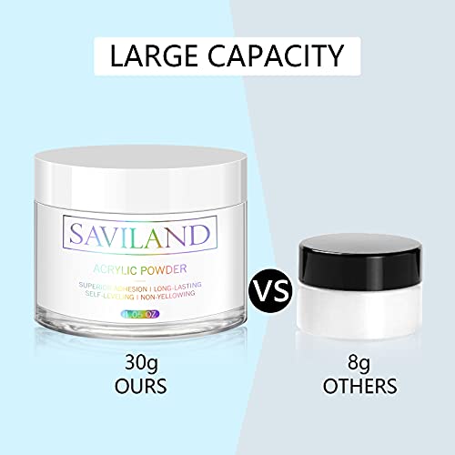 Saviland Clear Acrylic Powder - 30G Professional Acrylic Nail Powder For Acrylic Nails Extension, 3D Nail Art Polymer Powder, No Need Nail Lamp #TOP3