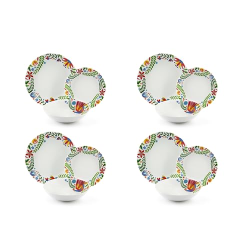 Excelsa Fiesta Servizio Piatti 12 Pezzi, Porcellana, Set 4 Persone, Multicolor