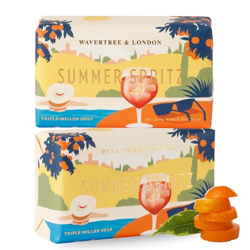 Image of Wavertree & London Summer Spritz Scented Natural Soap (2 Bars), 7oz Moisturizing French Triple Milled Soap Bars enriched with shea butter - Pure Plant Based Bath & Body Bars for All Skin Types