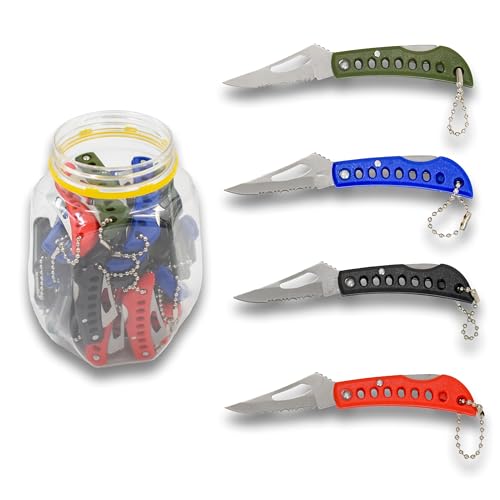 Snake Eye Tactical Mini Pocket Knife Set, 36 & 60 Pieces, 3-Inch Folding Knives with Stainless Steel Blade, Assorted Colors with Display Jar (Assorted-36)