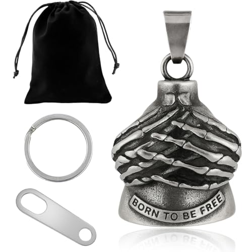 Ya en mundofriki.es: Campana Moto Amuleto | Campana Guardian Moto, Mano de Esqueleto "Born to be Free" Diseño, Campana Protectora para Motociclistas, Accesorio de Moto de Buena Suerte y Libertad