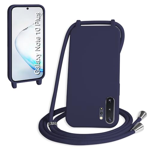 WenBaby Handykette für Samsung Galaxy Note 10 Plus Hülle mit Band,Handyhülle mit Schnur zum Umhängen Silikon Seil Necklace Schutzhülle mit Kordel Tasche Hülle TPU Bumper - Marineblau