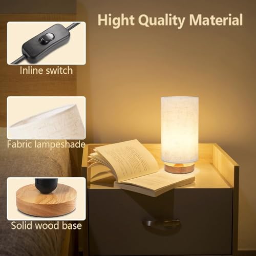 Image of 3-Color Adjustable Bedside Table Lamp for Bedroom Set of 2,Minimalist Wood Base&Round Fabric Shade,Cozy Lighting Nightstand Boho Lamp,Reading Desk Night Stand Light for Room,Office,kitchen,Nursery