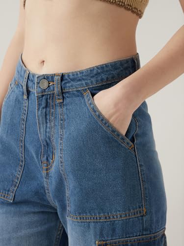 Image of Bewakoof Women's 100% Cotton Wide Leg Jeans | Jeans for Woman Pants for Woman | Classic Denim Pants | Everyday Casual | Utility Streetwear | Lightweight & Flexible | Wide Leg