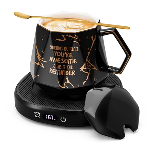 Coffee Mug Warmer & Awesome Mug Set, Smart Heated Electric Coffee Cup Warmer for Desk Office, 4 Temperature Control Tea Coffee Beverage Warmer, 8 Hours Auto Shut Off, Birthday Gifts for Women Man