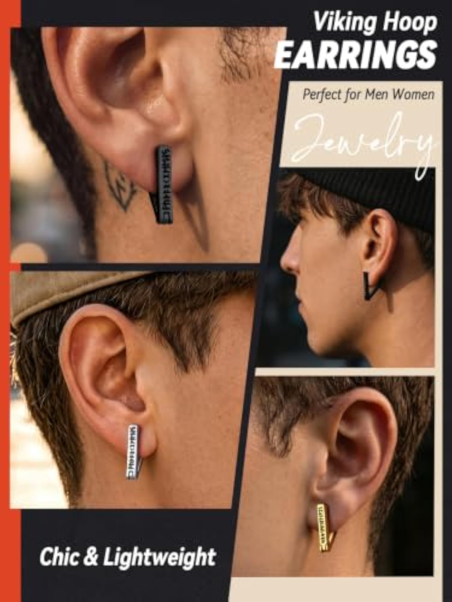 Norse Viking Runes Hoop Earrings for Men