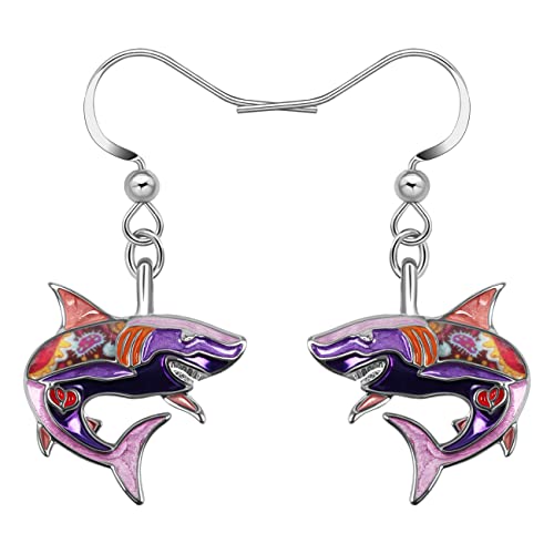 Yayako Enamel Shark Earrings Dangle Zinc Alloy Whale Jellyfish Dolphin Octopus Earrings For Women Girls Ocean Animals Summer Gifts (Shark Earrings Purple) #TOP1