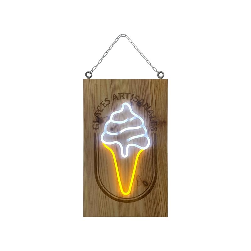 Señal de luz LED interior "HIELO" de madera con batería 9800 mAh - Fabricación francesa