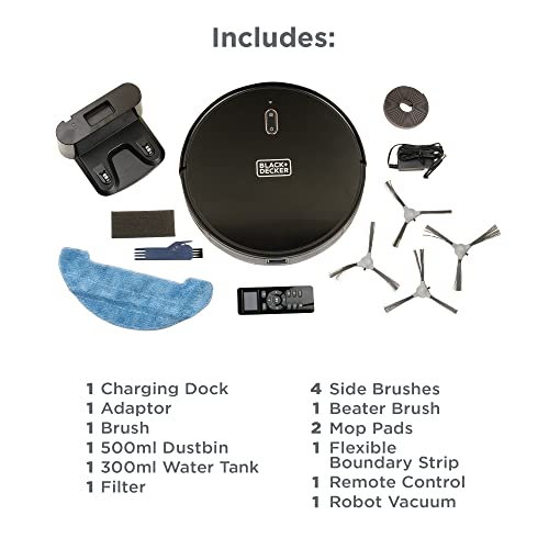 Black + Decker BRVA425B00-IN Alexa & Google Enabled Multi-Utility Robotic Vacuum Cleaner with 2xAAA Battery | 2000 pa Strong Suction Power I 120 min Runtime | Smart App and Voice Enabled I Black 3