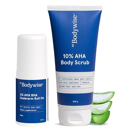 Image of Be Bodywise 10% AHA Body Scrub (200g) & UnderArm Roll On (50ml) | Exfoliates Skin, Reduces Tan, Ingrown Hair | Prevents Odour & Promotes Radiant Underarms | Paraben & SLS Free