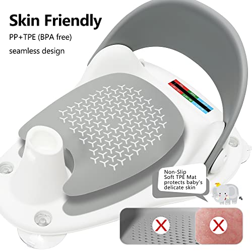 Yglolrame Baby Bath Seat Collapsible Infant Bath Seat Portable Baby Bathtub Seat For Babies 6 Months & Up Sitting Up Shower Chair With Thermometer, Non-Slip Soft Mat, Secure Suction Cups (Gray) #TOP2