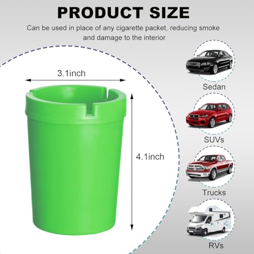 Image of Ohleats Car Ashtray, Smokeless Smellproof Windproof Self-Extinguishing Auto Ashtray, Portable Mini Vehicle Cigarette Trash Can Fits Most Cup Holder for Home Office, Car Accessories (Green)