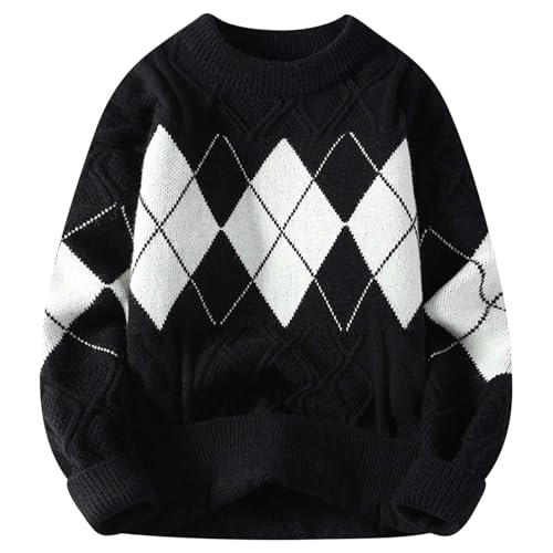 Muscularfit Mens Sweater Long Sleeve Crewneck Causal Knitted Sweater Loose Fit Color Block Pullover Sweater Fall Clothes 2024