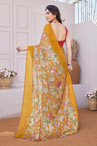 Image of MIRCHI FASHION Women Saree | Chiffon Leaf and Checked Print Professional Office Sari with Blouse