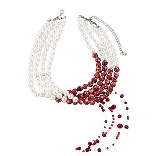 Collier de perles d'imitation de sang dégoulinant | Collier de sang thème Halloween | Collier de perles 4 couches Tour de cou réglable | Halloween Party Collier Horreur Costume Accessoires Décoration Cover